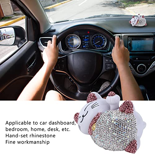 Miosugo Glückskatze Auto Dekoration,Strass-Glückskatzen-Dekoration,Glückskatze mit Strasssteine,Abnehmbare Armaturenbrett Deko Katze,Armaturenbrett Ornament,Universelle Autoinnenraum Dekoration