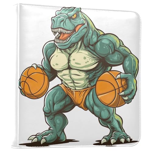 Álbum de fotos DIY autoadhesivo con diseño de dinosaurio jugando básquetbol, encuadernado en anillas, 40 páginas, tamaño 8x10 para recuerdos miniatura 1