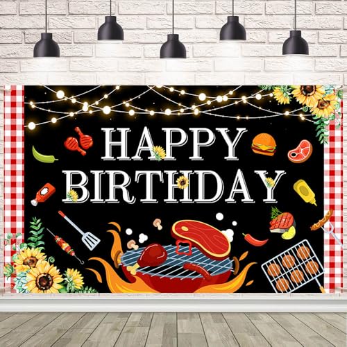 Décoration anniversaire barbecue : grande bannière vichy rouge pour vos fêtes d'été en plein air