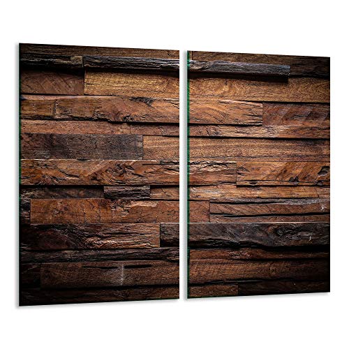 TMK | Cubiertas para vitrocerámica, 2 piezas, 2 x 30 x 52 cm, cubierta de vitrocerámica, cocina eléctrica, inducción, protección contra salpicaduras, tabla de cortar, color marrón y madera