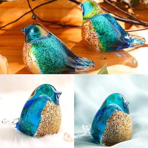 Oiseaux faits à la main : statuette et figurine d'oiseau bleu en verre - 5