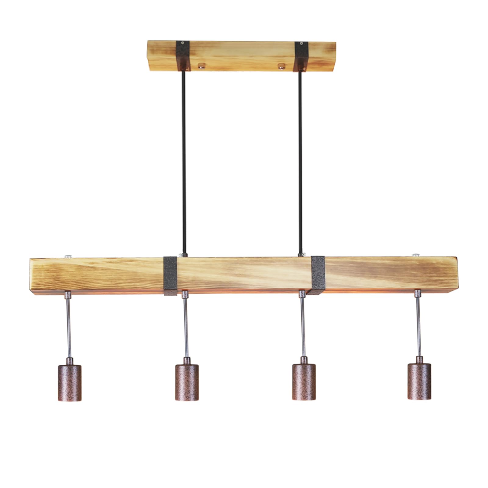 Lámpara de mesa de comedor colgante vintage de madera clara con vigas de madera de 80CM, 4 x E27 máx. 25 vatios, Lámpara colgante industrial regulable en altura para comedor, cocina, bar, restaurante — view 9