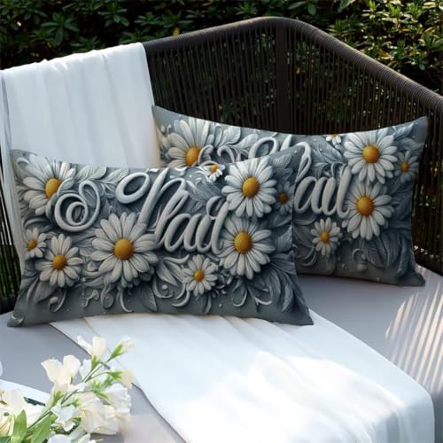 Housse de coussin extérieur imprimé double face fleur blanc 40x80 - 4