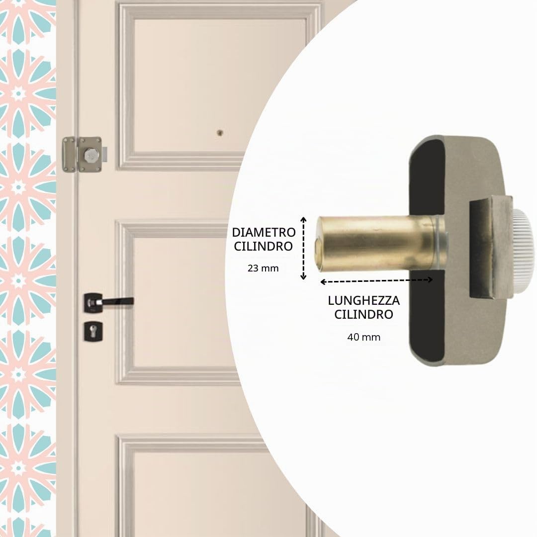 Yale Serratura per porta a bottoni, apertura a bottone interna, chiave esterna, diametro 23 mm, lunghezza 40 mm, 6 perni YV26BT-40, anti-grimaldello, foratura, trazione, 5 chiavi