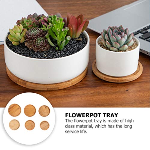 Tehaux – 6 peças de bambu redondo para plantas suculentas, bandeja de drenagem para planta de cacto,