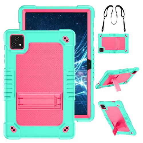 FIEWESEY for Revvl Tab 5G Tablet Case Heavy Duty Shoulder Strap Silicone&Hard Back Shockproof Protective Case for REVVL TAB 5G 10.36 inch 2023(Green/Pink)