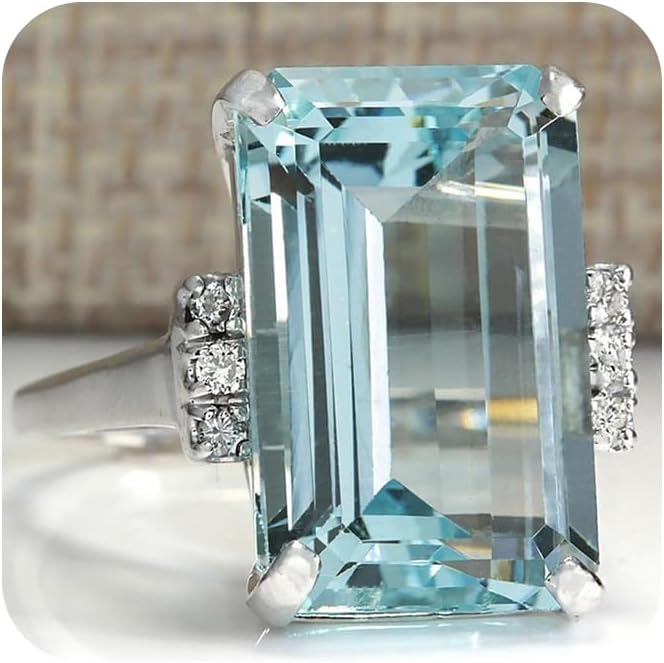 RKKOJJO 925 Sterling Silver Cubic Zirconia Ring Radiant Blue Diamond Ring Engagement Ring Wedding Band Rings for Women