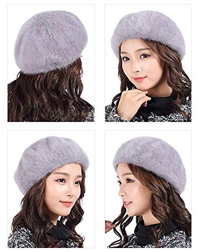 Bonnet de fourrure de lapin sauvage gris : béret chic d'hiver