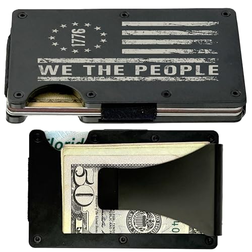 Engraved Metal Slim Wallet for Men RFID Blocking | Flag Customized Mens Minimalist Credit Card Holder Wallet with Money Clip | Custom Birthday Gift for Dad, Him, Veterans