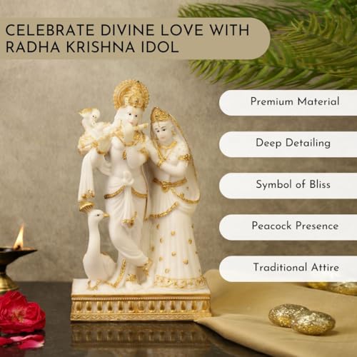 Image of ARMONIA Marble Dust Radha Krishna Idol for Home Decor | Radhe Krishna ki Murti for Pooja, Mandir, Showpiece & Gifting Item | Best Religious Gift for Wedding & Housewarming (8 inch, Medium Size,White)