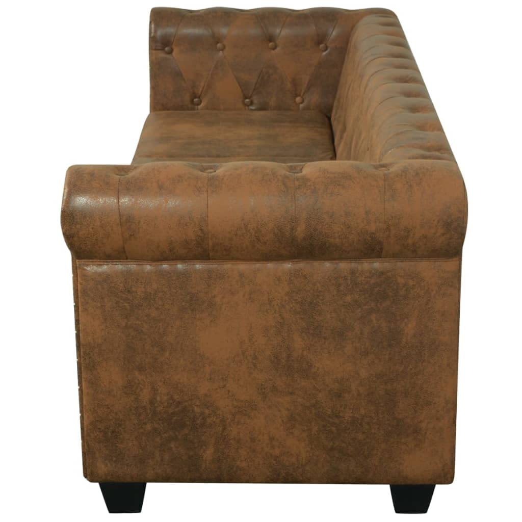 Willood Sofá de Estilo Chesterfield de 3 Plazas Cuero Artificial Marrón Sillón