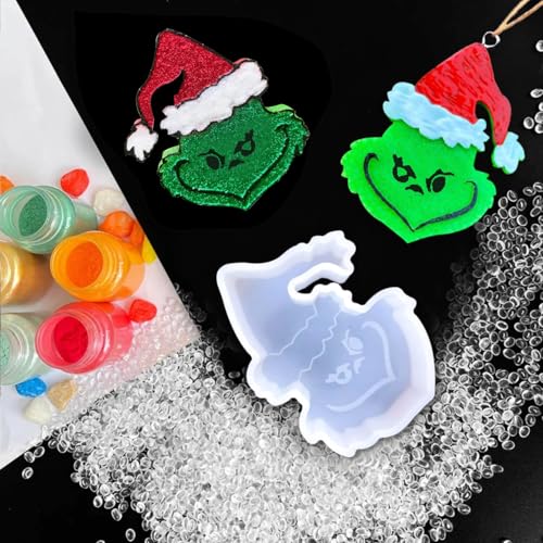 Image of Christmas Grinch Car Freshie Silicone Mold, Aroma Beads for Freshies, Supplies Starter Kit, White