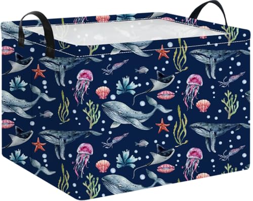 Image of NTAOHAMPER Rectangular Storage Basket Empty,Storage Bin with Handles,Room Decor,Gift Basket,Book Box(Watercolor Ocean)