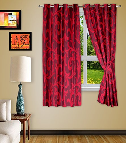 Image of Story@Home Nature Contemporary Eyelet 2 Pieces Premium Polyester Window Curtains Bedroom, 5 ft, Maroon