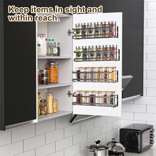 Spice Rack Wall Mounted 4 Pack, Space-Saving Spice Organiser with Adhesive and Screws – Spice Jar Storage Shelf for Inside Cupboard & Kitchen Door(Black) - Image 3