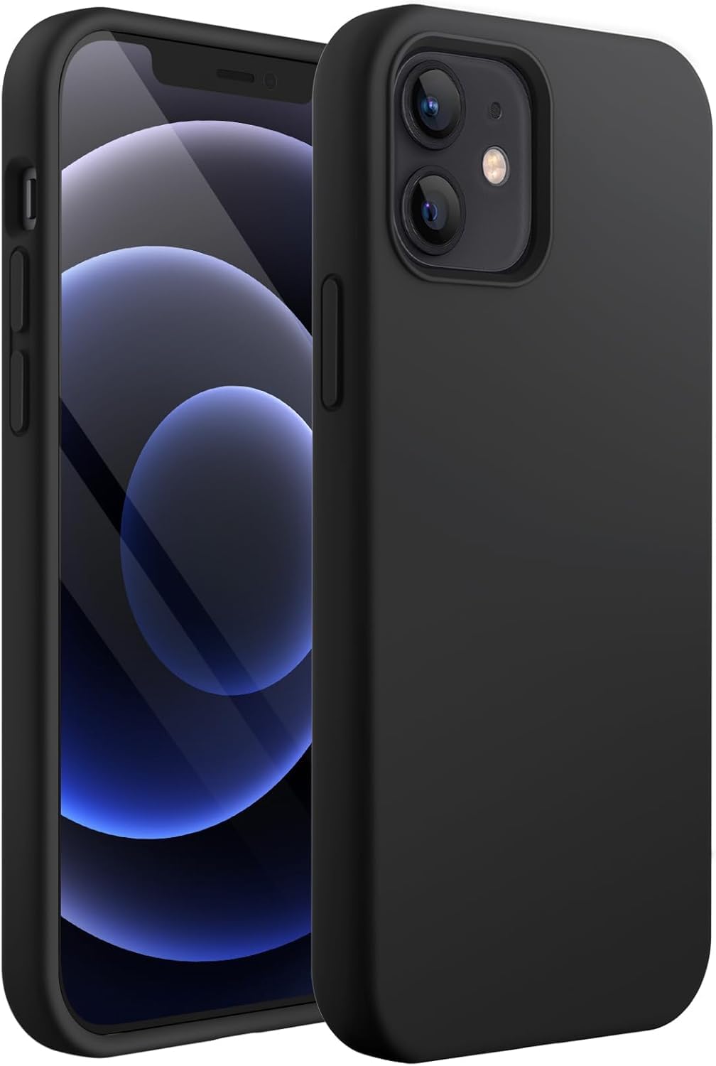 Funda de silicona para iPhone de 6.1 pulgadas (12, 12 Pro), suave al tacto, funda protectora de cuerpo completo, a prueba de golpes, con forro de microfibra, color negro