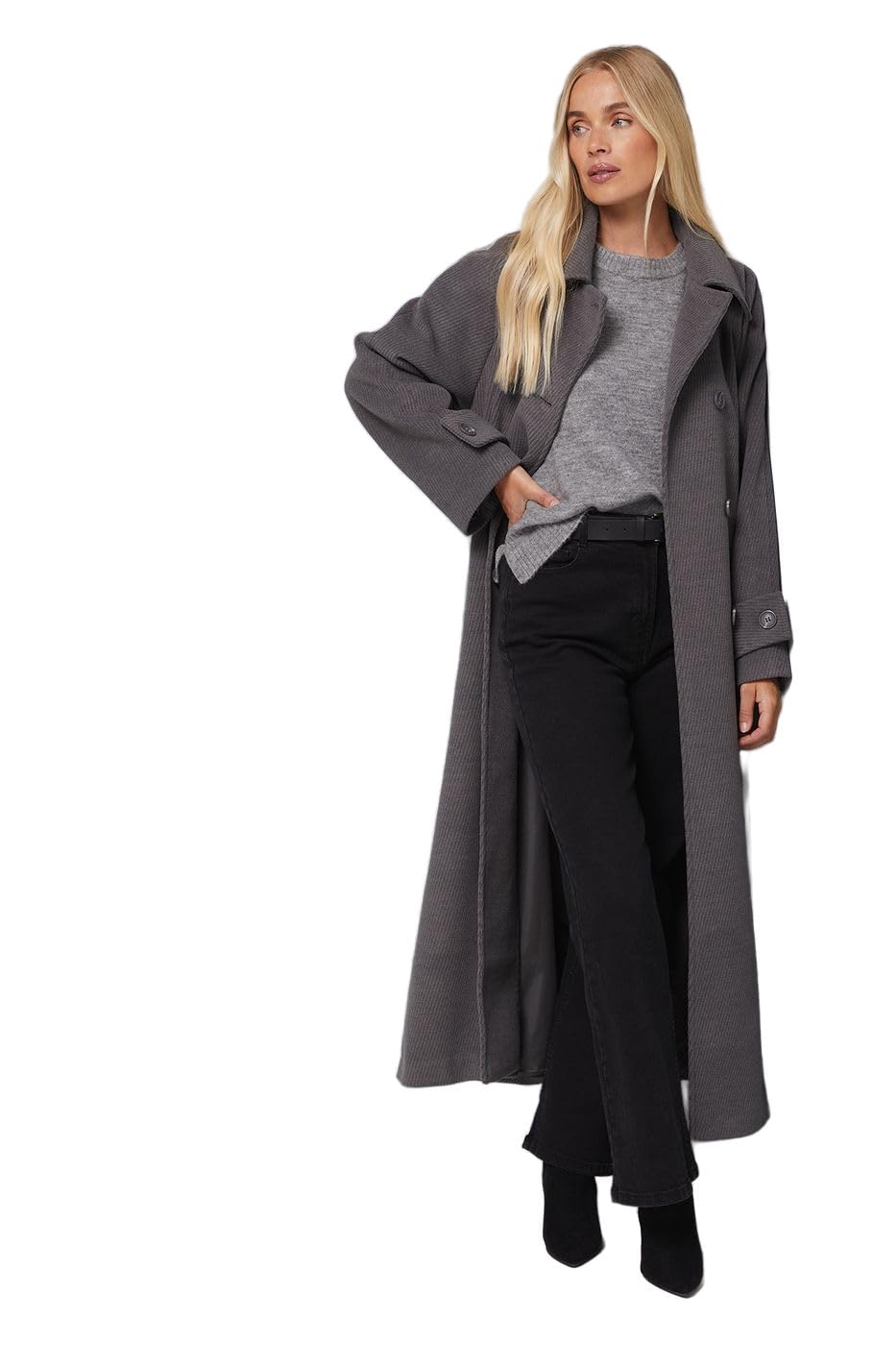 Wallis Petite Maxi Double Breasted Car Coat, 14, Grey