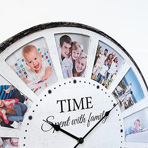 Jumbo Humble 12 Photo Collage Family Quote Wood Wall Clock, Rustic Farmhouse Wall Clock, Large Oversized Wall Clock For Home, Kitchen, Living Room, Silent Battery Powered 25 Inch White #TOP4