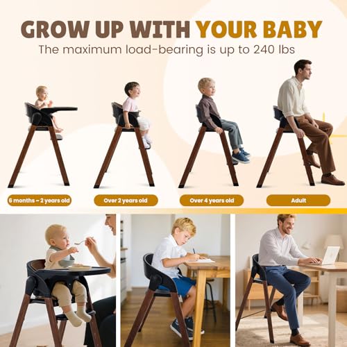 Image of Convertible High Chairs for Babies & Toddlers. 5-in-1 Adjustable High Chair with Removable Tray, Easy to Clean, Portable (Black)