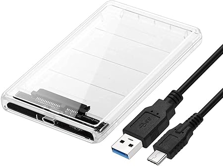 NSinc - Case Cover Box 2.5 Inch External Hard Drive Enclosure Casing, SATA III to USB Type-C for HDD/SSD with 3.1 Cable, Transparent Design, Supports UASP and up to 2TB (Clear)