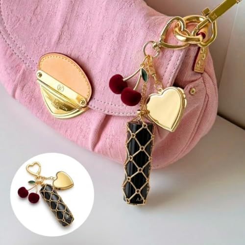 Image of Lipstick Holder Keychain with Golden Heart, 12cm Lip Gloss & Lip Balm Holder | Detachable Bag Charm for Women, Never Lose Your Favorite Shade Again