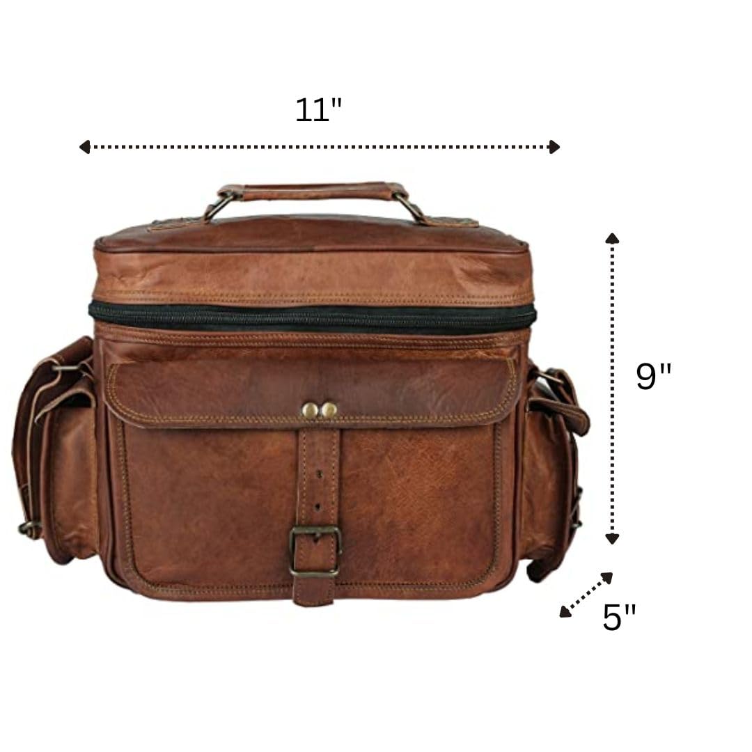 Bolso Bandolera de Piel auténtica para cámara réflex Digital, Brown, M, Antiguo, Vintage, Cruzado
