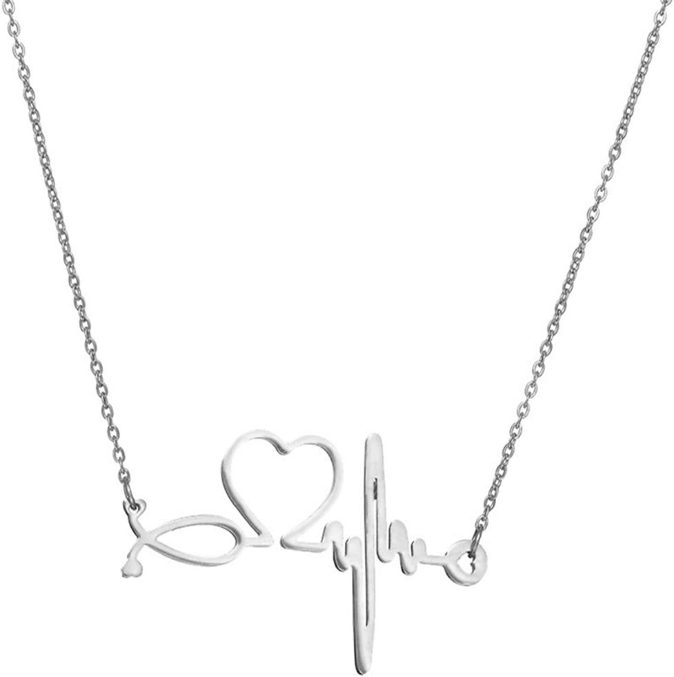 Stainless Steel Nurse Doctor Medical Stethoscope Chain Bijoux Collier EKG Heartbeat Love You Necklaces