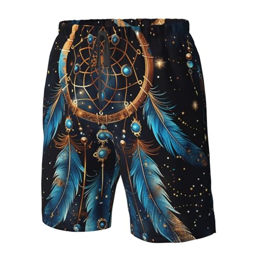 Men's Quick Dry Swim Shorts Dream Catcher Stars Feathers Native Mystic Blue Beach Trunks with Pockets4