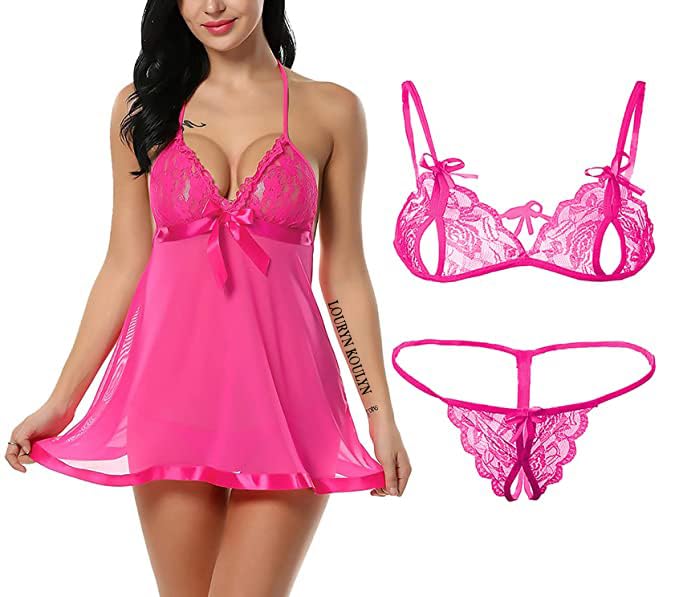LOURYN KOULYN® Combo Offer! Women Babydoll Nightwear Lace Bra Panty Lingerie Set-picture-21