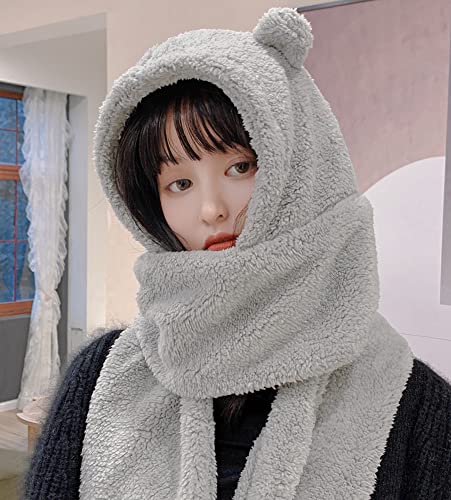 Winter Soft Plush Hooded Scarf Hoodie Hat Multi-Functional Animal Hat/Scarf/Mitten Combo4