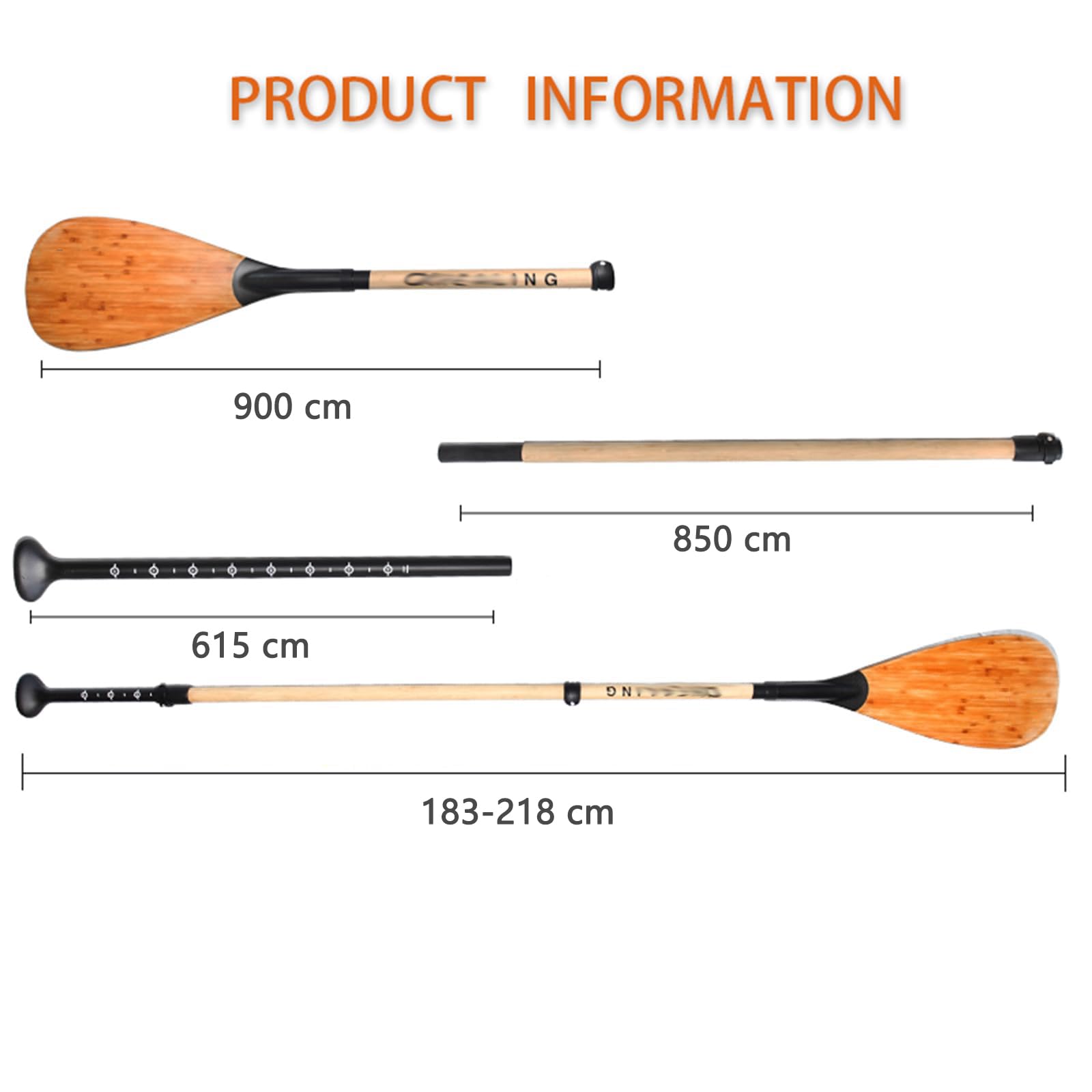 Pagaia per kayak a 3 sezioni in fibra di carbonio opaca, lunghezza regolabile 1829 mm-2185 mm, 661 g, lama in bambù + albero in fibra di carbonio, blocco in nylon, attrezzatura per kayak di alta