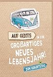 KE - Geburtstagskarte, Karte zum Geburtstag, Geburtstagskarte mit Holz inkl. Umschlag, DIN B6, Motiv: Bus