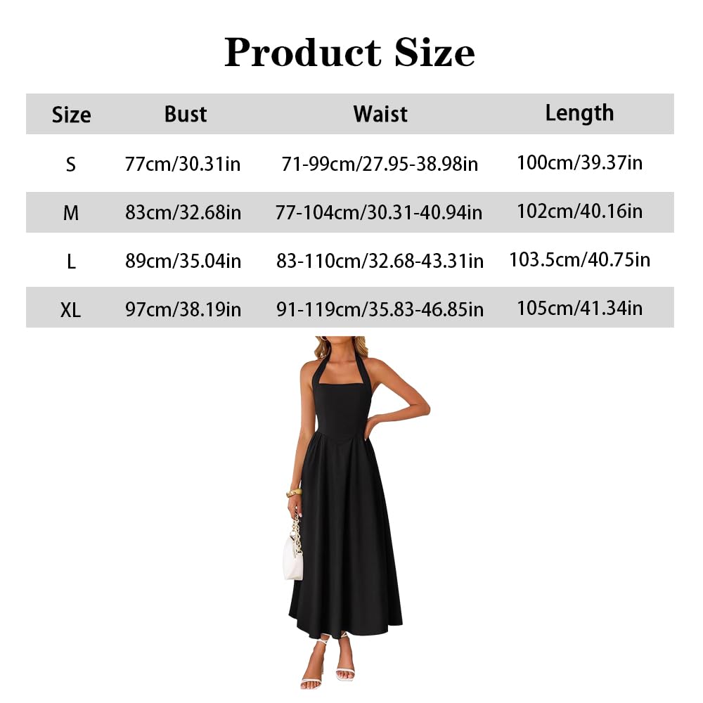Vestito Donna Senza Maniche Sexy Scollo a Quadrato Maxi Lunga Estivi Orlo a Volant Abito da Festa Cocktail Sera