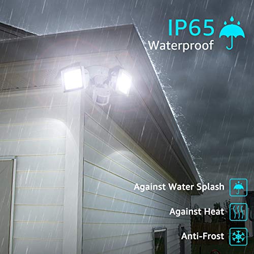 Olafus 50W LED Security Lights Motion Sensor, 5500LM Outdoor PIR Flood Light, IP65 Waterproof Exterior Floodlight Fixture, 2 Head Motion Detector Outside Lighting for Garage, Porch, Yard, 5000K White