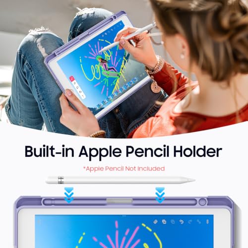Image of Fintie Hybrid Slim Case for iPad 9th / 8th / 7th Generation (2021 /2020 / 2019) 10.2 Inch - [Built-in Pencil Holder] Shockproof Cover with Clear Transparent Back Shell, Purple Marble