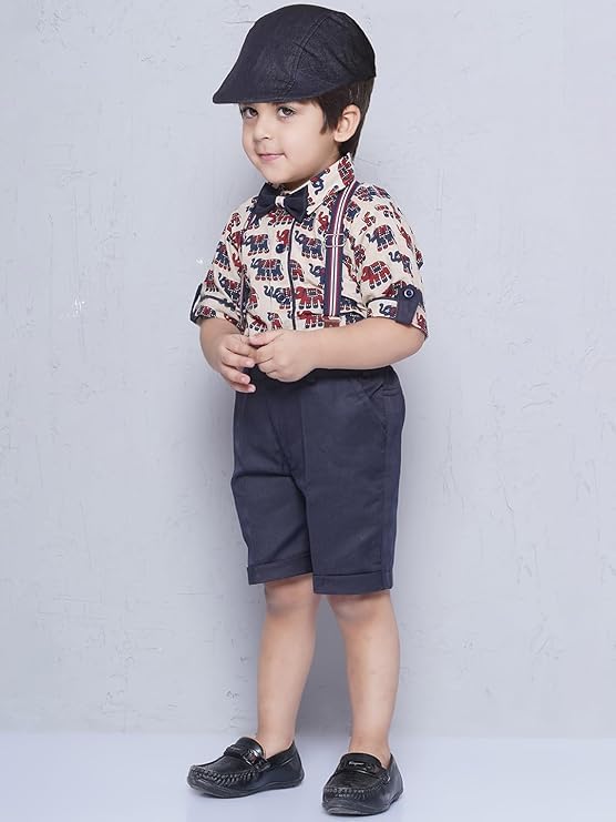 Image of AJ DEZINES Kids Casual Wear Clothing Cotton Shirt Short Set For Boys