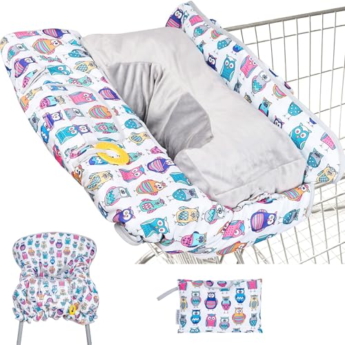 Suessie Shopping Cart Cover and High Chair Cover with Bolster Support Pillow (Owls with Cushion)