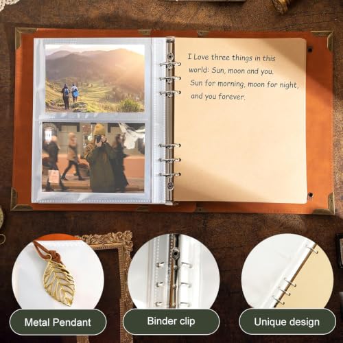Image of HASTHIP Vintage Photo Album 4x6 Leather Scrapbook Album with Writing Space Refillable Memory Book Tree of Life Design for Travels Anniversary Family Keepsakes