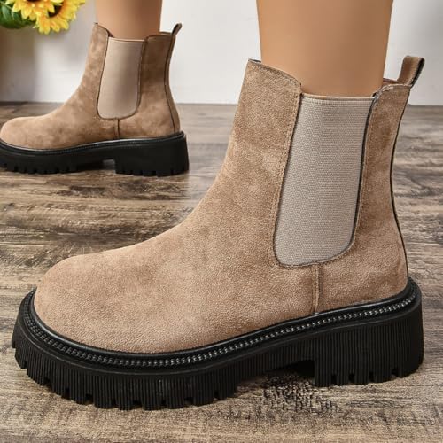 Harssidanzar Womens Chelsea Boots Comfort Thick Sole Chunky Heel Non-Slip Ankle Boots SL204US4