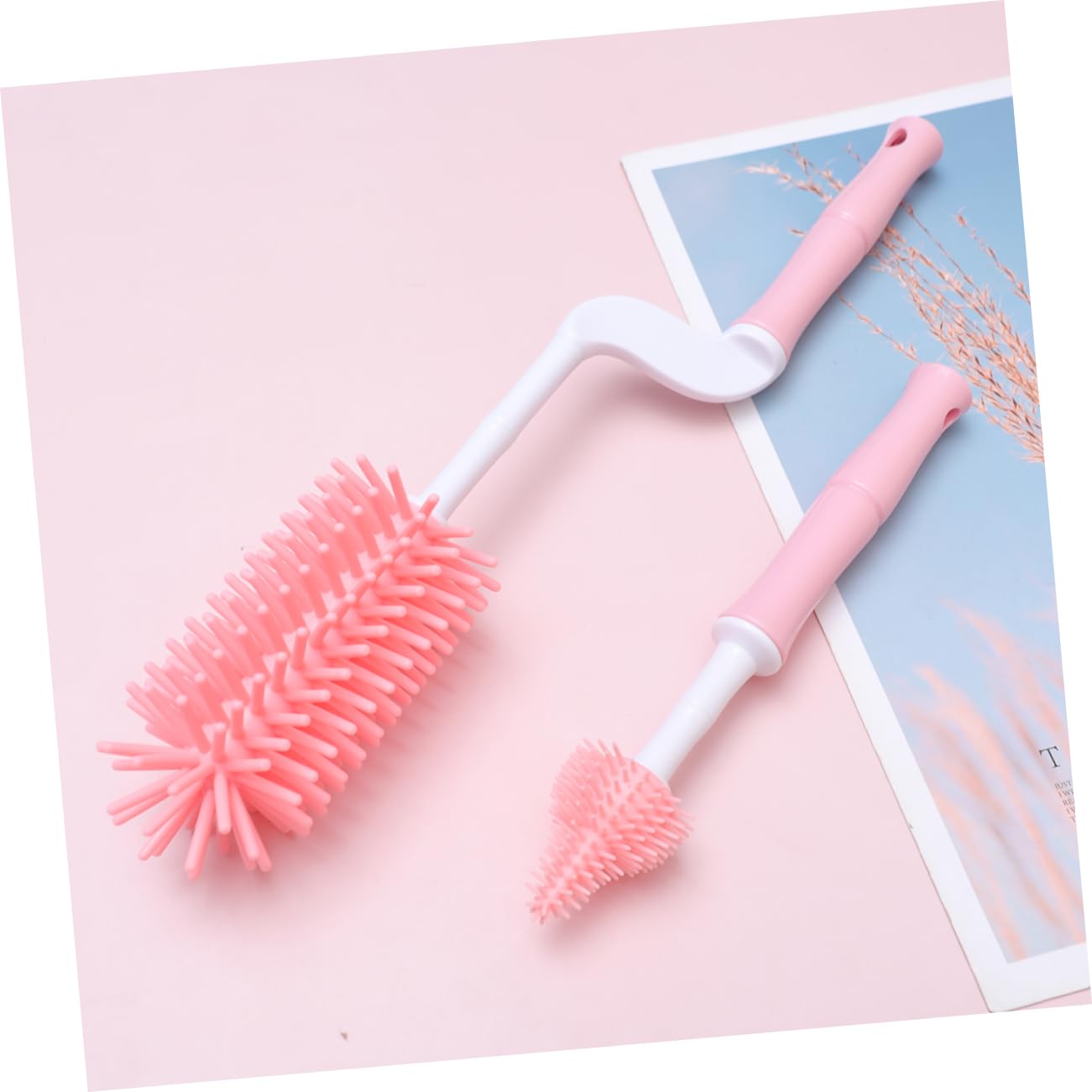 Abaodam 3juegos Limpieza para Biberones y Chupetes Cepillo Mango Rotatorio Accesorios Prácticos Cuidado del Color Rosa