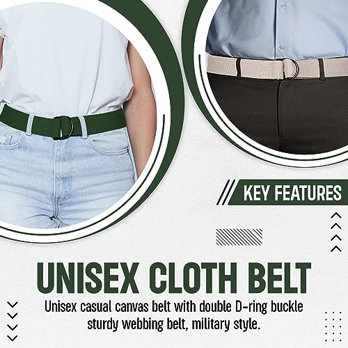 PBF Mens & Womens Canvas Belt with Black D Ring Buckle - 1 1/2" Wide - Small to Plus Size - Pack of 2 Solid Colors3