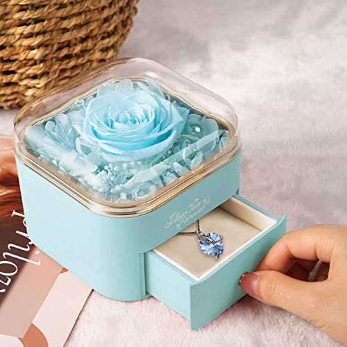 Eleshow Preserved Flowers Real Light Blue Rose Gifts For Mom Grandma Wife Girlfreind On Mothers Day Valentines Day Christmas Anniversary Birthday Gifts For Women I Love You Gifts For Her #TOP4