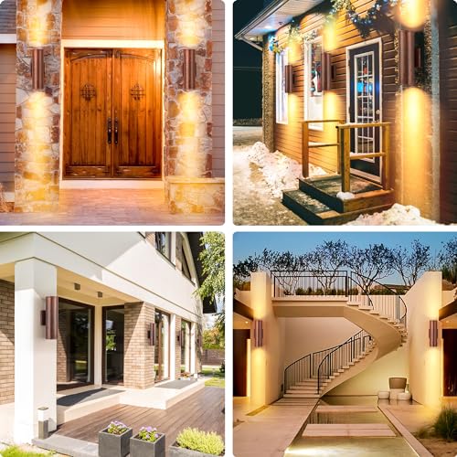 Image of DAKAFUL Outdoor Wall Lights 2 Packs, Integrated LED Cylinder Up Down 12W 2700K Modern Aluminum Light, Waterproof Exterior Light for Porch Patio Door