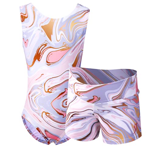 Dancina Gymnastics Leotard for Girls with Shorts Set 10-11 Years Pink & Gold