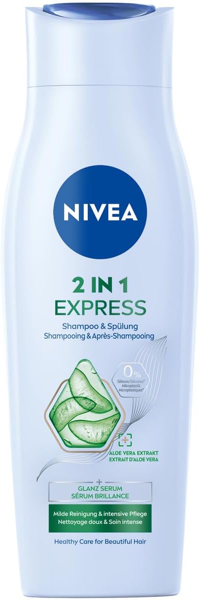 NIVEA 2-in-1 Express Shampoo & Conditioner, Intensive Hair Care with Aloe Vera and Shine Serum, Hair Shampoo and Conditioner for Express Time Care (250 ml) NIVEA 2-in-1 Express Shampoo & Conditioner, Intensive Hair Care with Aloe Vera and Shine Serum, Hair Shampoo and Conditioner for Express Time Care (250 ml)