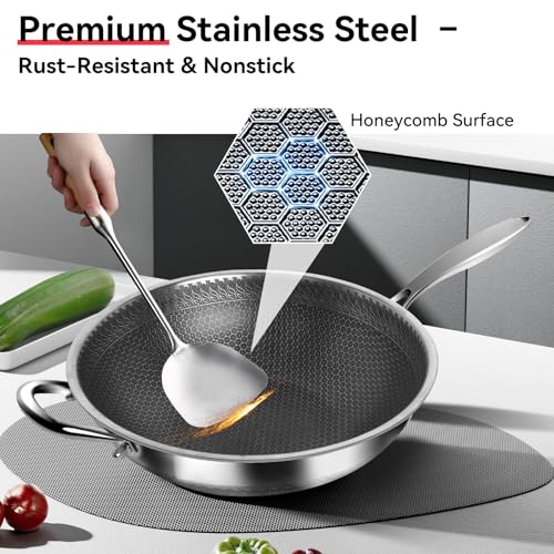 Wok de acero inoxidable sin recubrimiento con tapa 12.6" miniatura 3