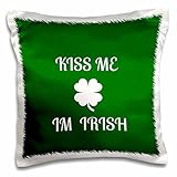 3dRose Kiss Me I'm Irish Green-Pillow Case, 16 by 16' (pc_178730_1),White