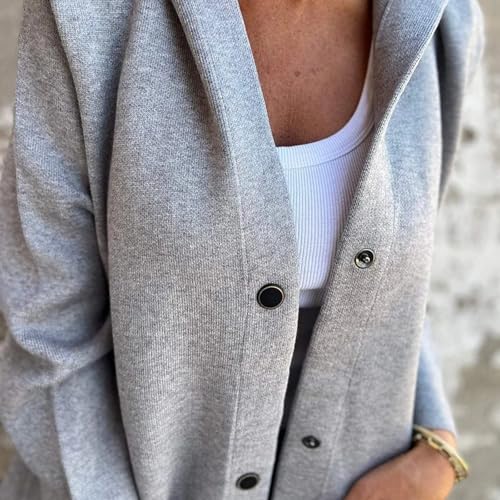 Casual Single Breasted Hooded Jacket Women, Womens Jackets Casual, Trench Coat for Women 2024 (Grey,L)3