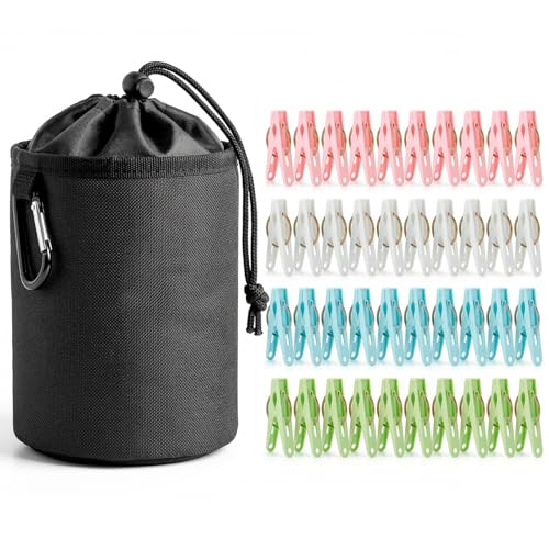 Bakecat 40Pcs Waterproof Plastic Clothes Pegs and Peg Bag for Washing Line