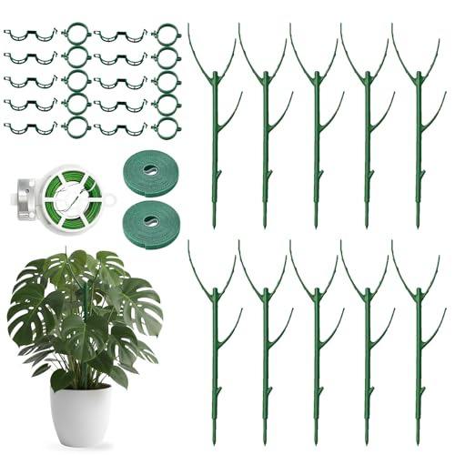 10Pcs Stackable Monstera Plant Support Stakes Indoor Climbing Poles with Clips and Ties for Potted Plants and Pothos